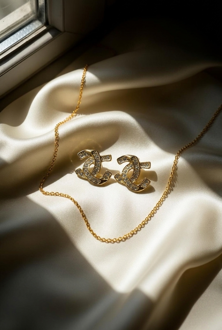 Interlocking Pavé Emblem Studs