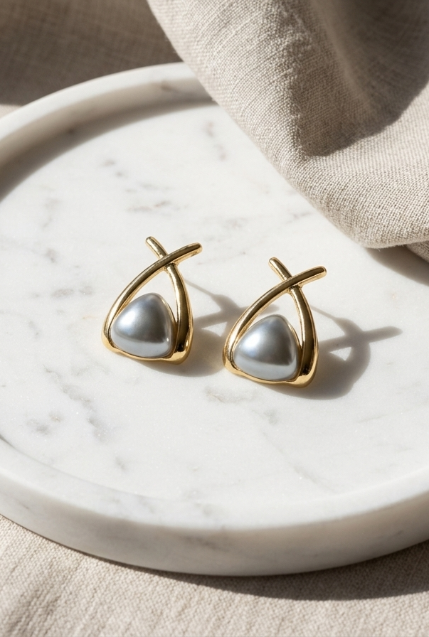 Contemporary Cross-Over Pearl Drop Studs
